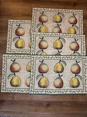 Woven Tapestry Placemats Set of 5 Apples Pears Country Kitchen Farmhouse Autumn